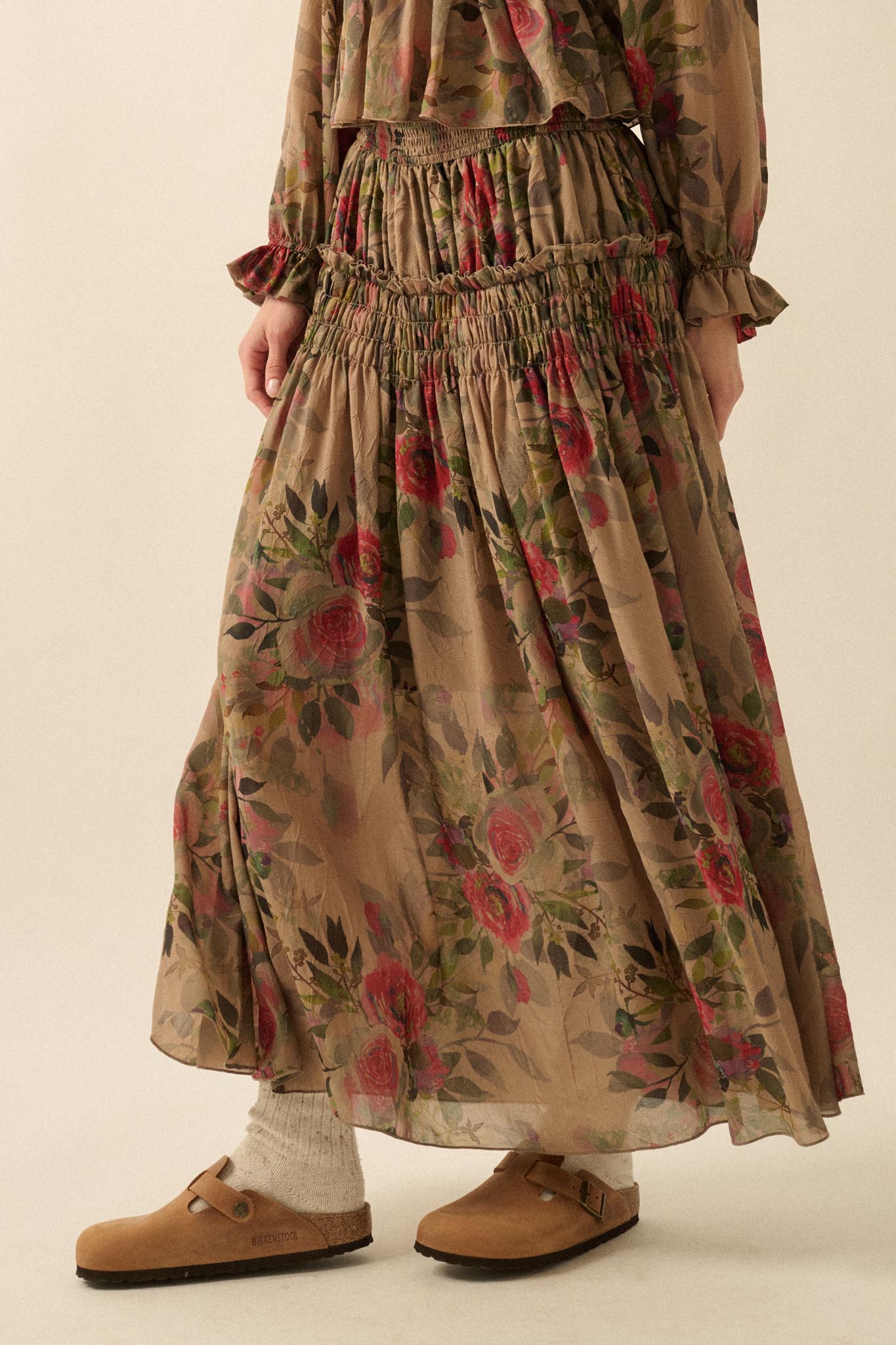 Garden Ramble Smocked Floral Chiffon Maxi Skirt