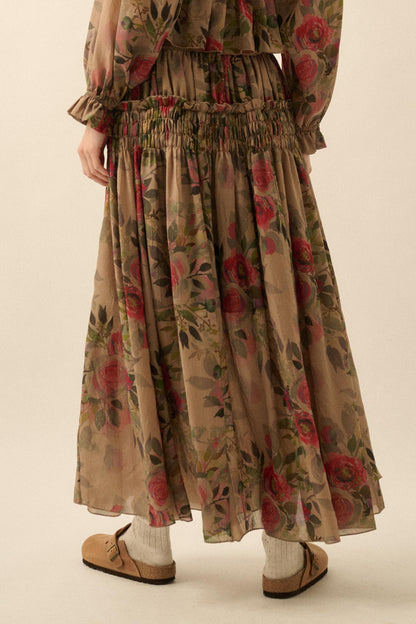 Garden Ramble Smocked Floral Chiffon Maxi Skirt