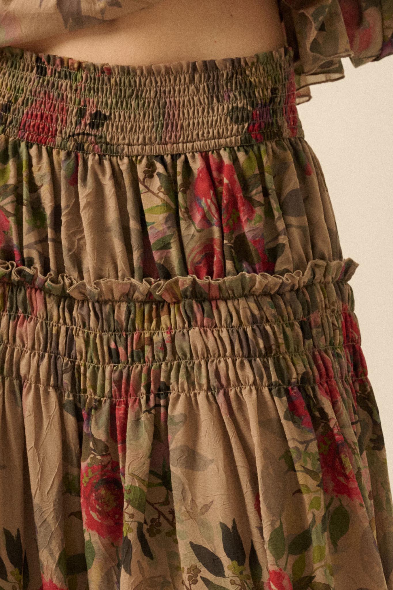 Garden Ramble Smocked Floral Chiffon Maxi Skirt
