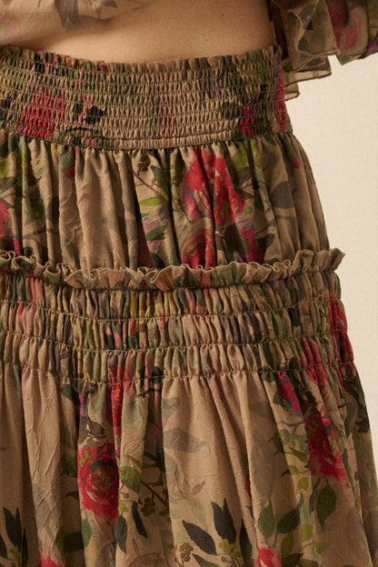 Garden Ramble Smocked Floral Chiffon Maxi Skirt
