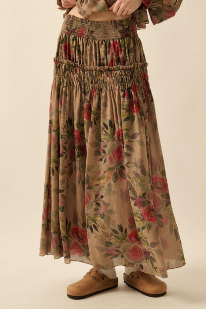Garden Ramble Smocked Floral Chiffon Maxi Skirt