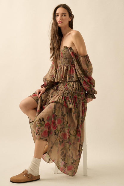 Garden Ramble Smocked Floral Chiffon Maxi Skirt
