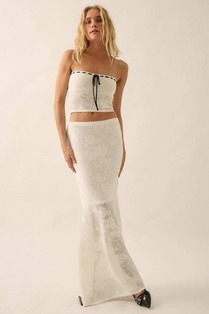 Flowery Flirt Floral Lace Ribbon-Trim Tube Top
