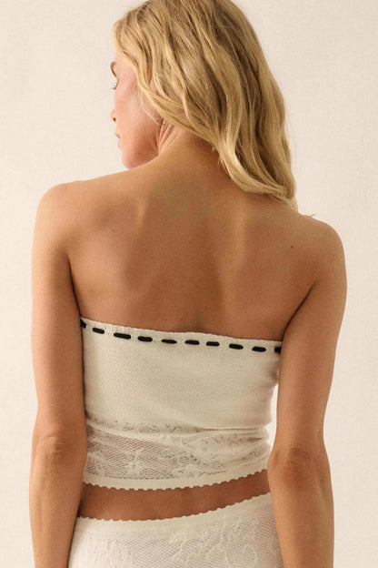 Flowery Flirt Floral Lace Ribbon-Trim Tube Top