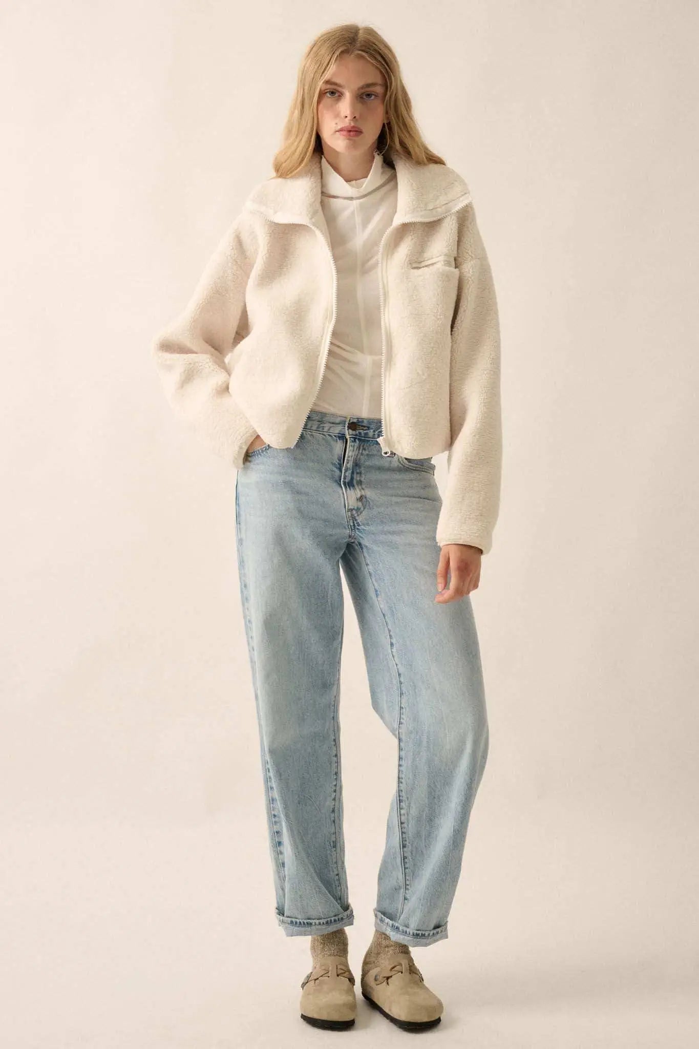 Out on a Lamb Sherpa Fleece Zip-Up Jacket