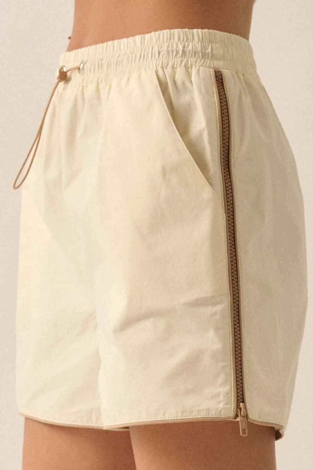 Zip Zap Side-Zip Piping-Trim Drawstring Shorts