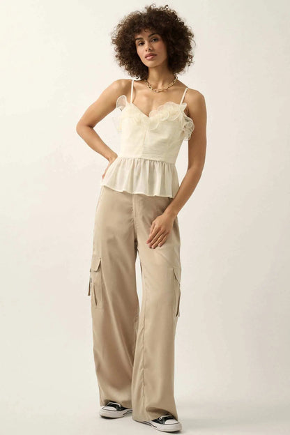 Sunrise Serenade Ruffled Chiffon Peplum Cami Top