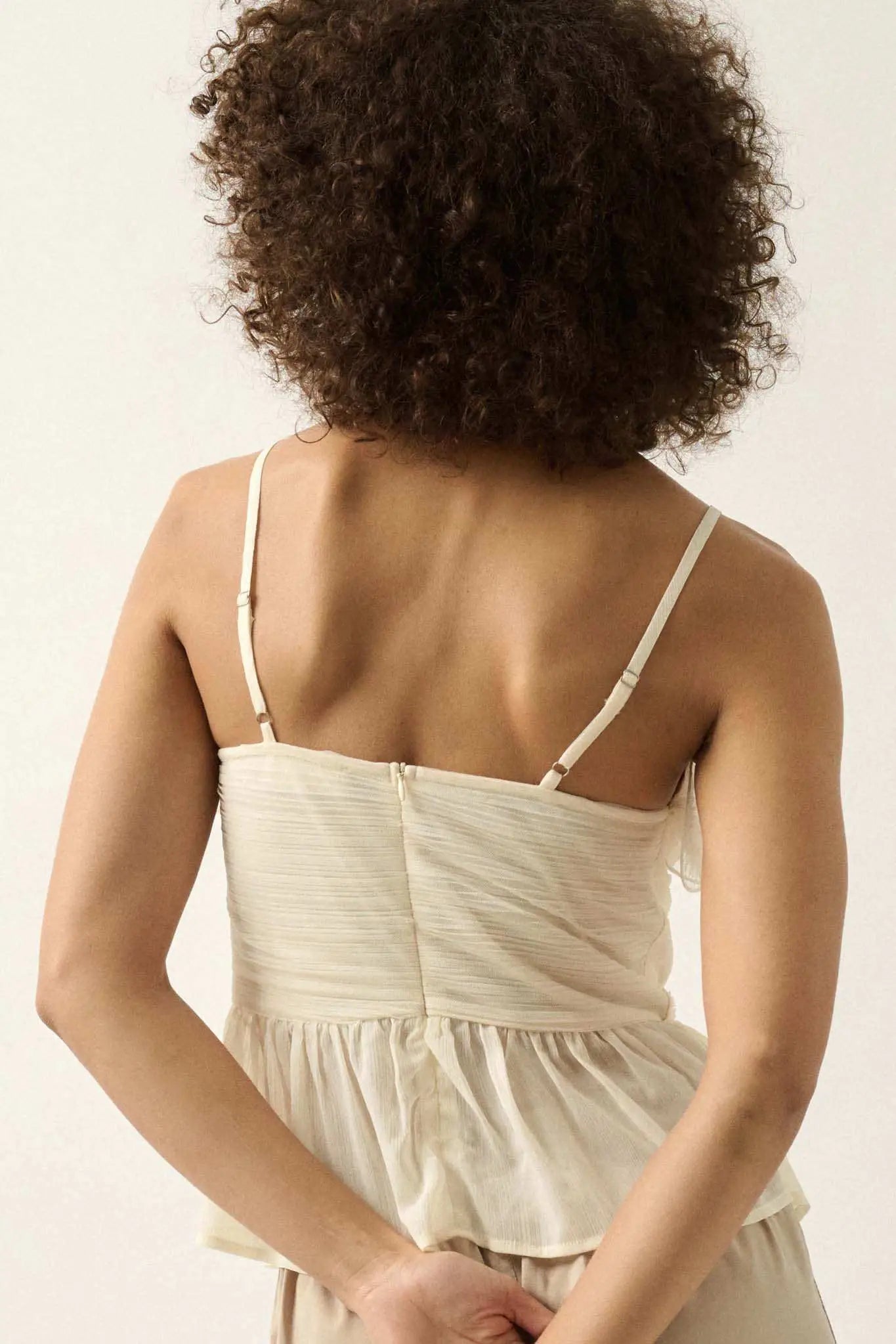 Sunrise Serenade Ruffled Chiffon Peplum Cami Top