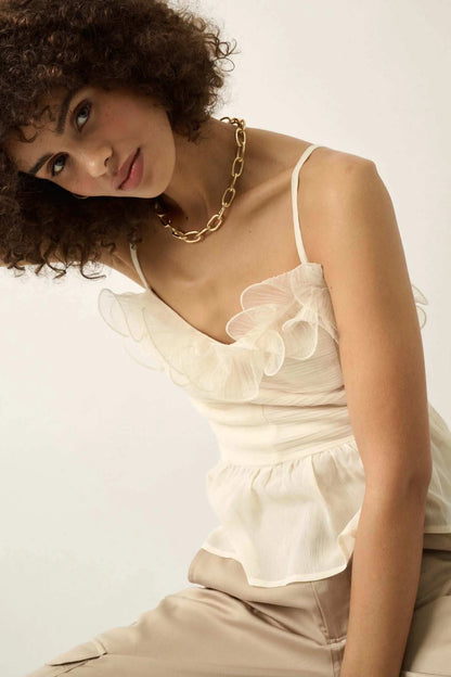 Sunrise Serenade Ruffled Chiffon Peplum Cami Top