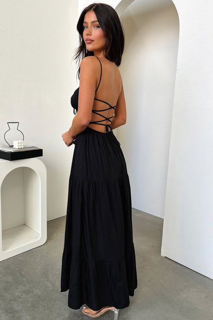 Allie Open Back Maxi Dress - Black
