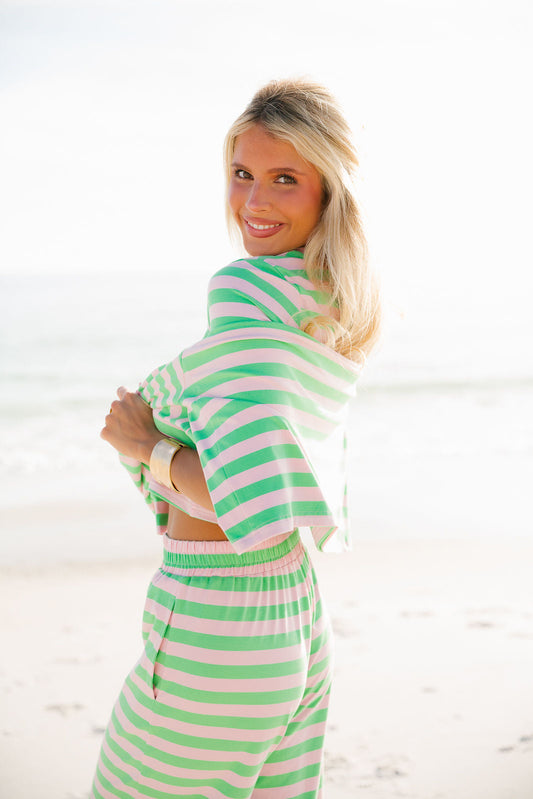 Wide Stripe Oversized Tee  - Palm Blush