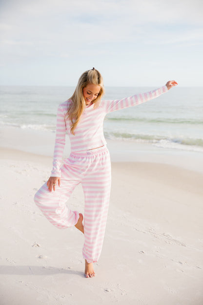 Wide Stripe Skinny Fit Tee - Pink
