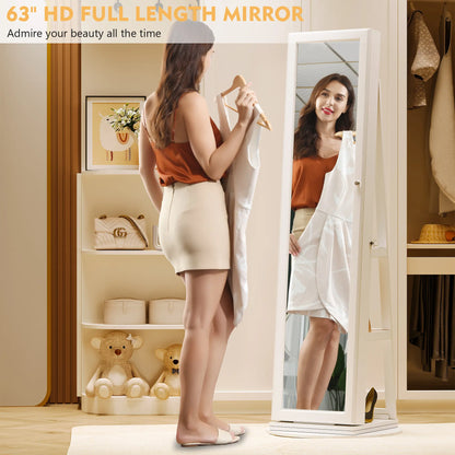 🪞360° Rotating LED Lockable Jewelry Cabinet, Modern Wood Mirror Organizer