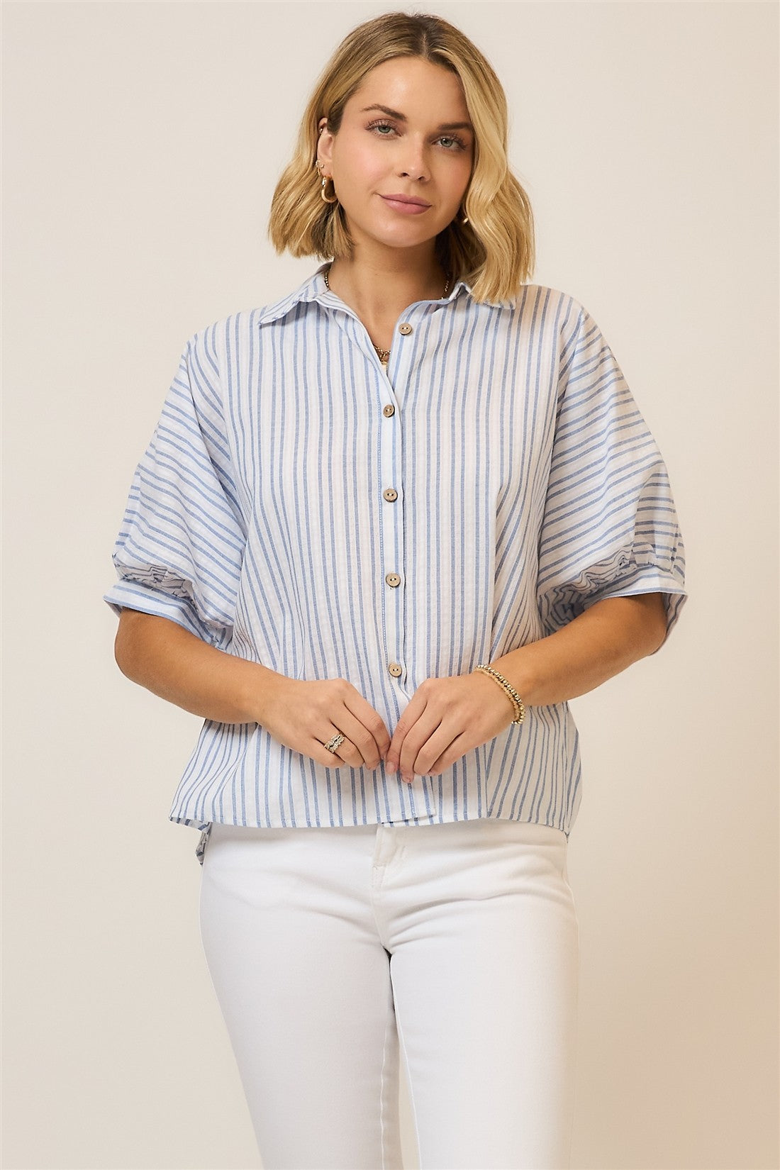 Curvy Striped Dolman Bubble Sleeve Top