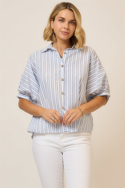 Curvy Striped Dolman Bubble Sleeve Top