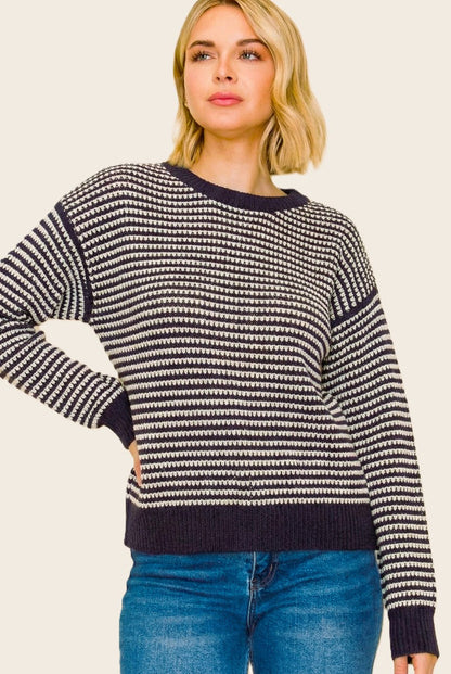 2 Tone Waffle Striped Sweater