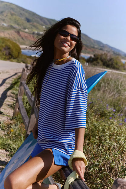 Tackle Stripe Tee - Court Stripe Electric FREE PEOPLE