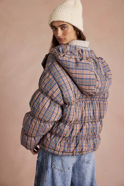 Party Of One Puffer Jacket - Tan Combo FREE PEOPLE