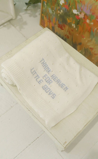 thank heaven embroidered knit blanket