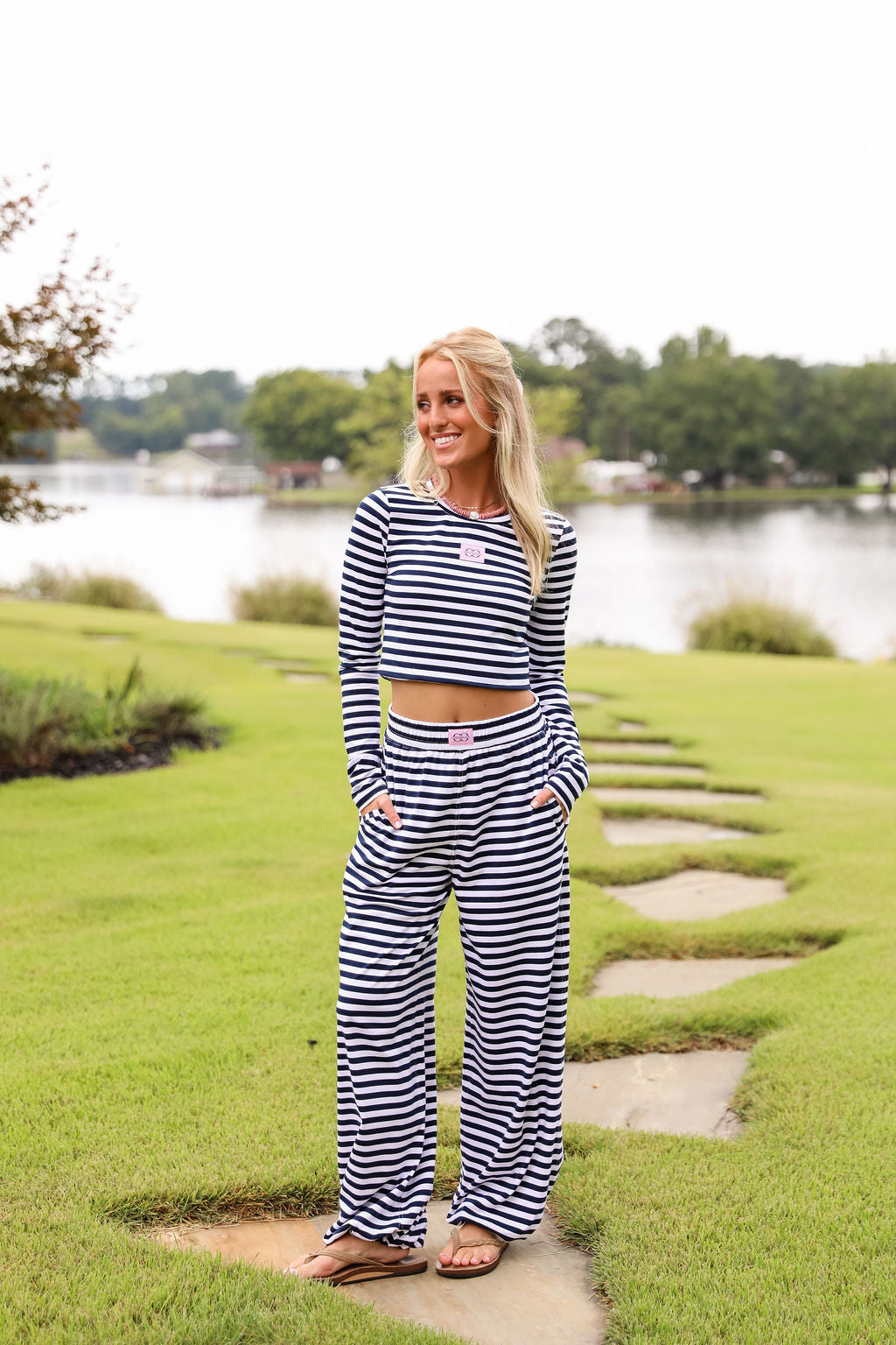 Stripe Skinny Fit Tee- Navy