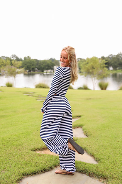 Stripe Skinny Fit Tee- Navy
