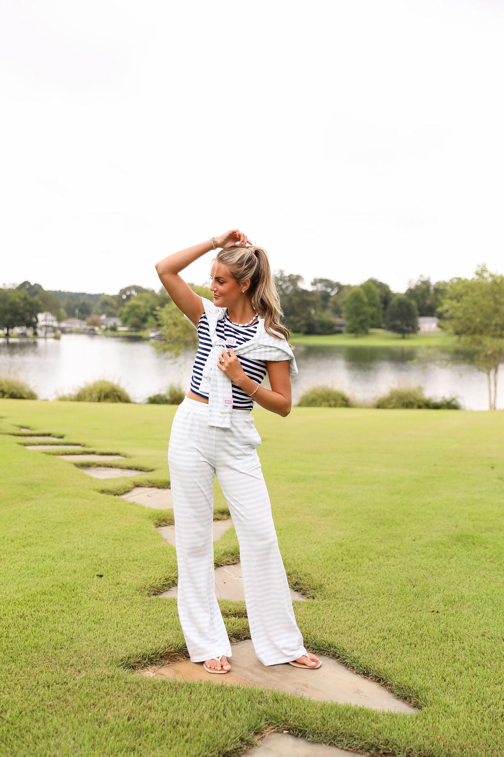Stripe Oversized Long Sleeve Tee - Bluebell