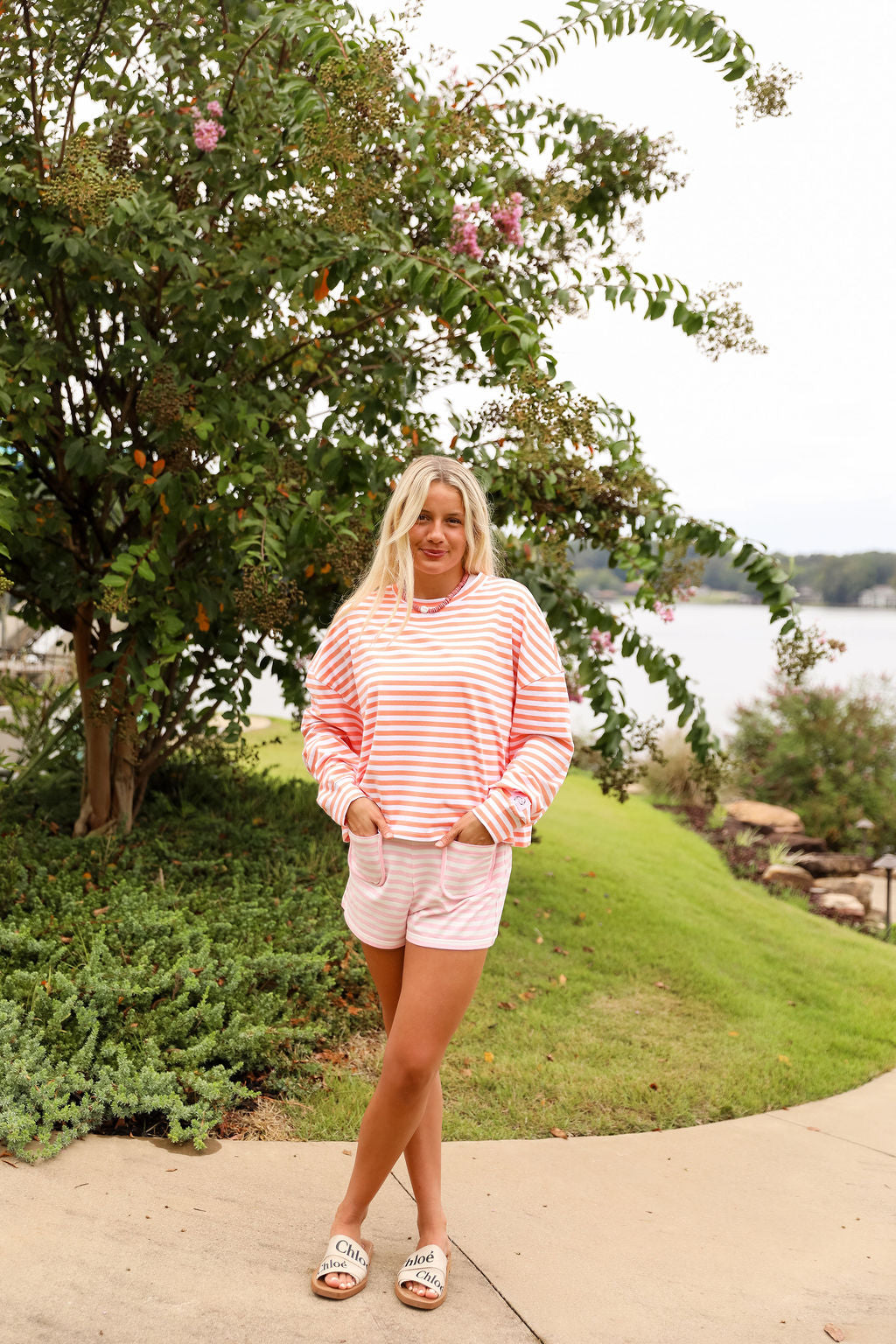 Stripe Oversized Long Sleeve Tee  - Peach Fuzz