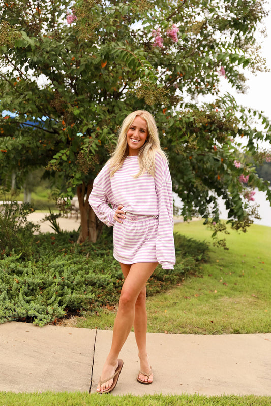 Stripe Oversized Tee  - Lavender
