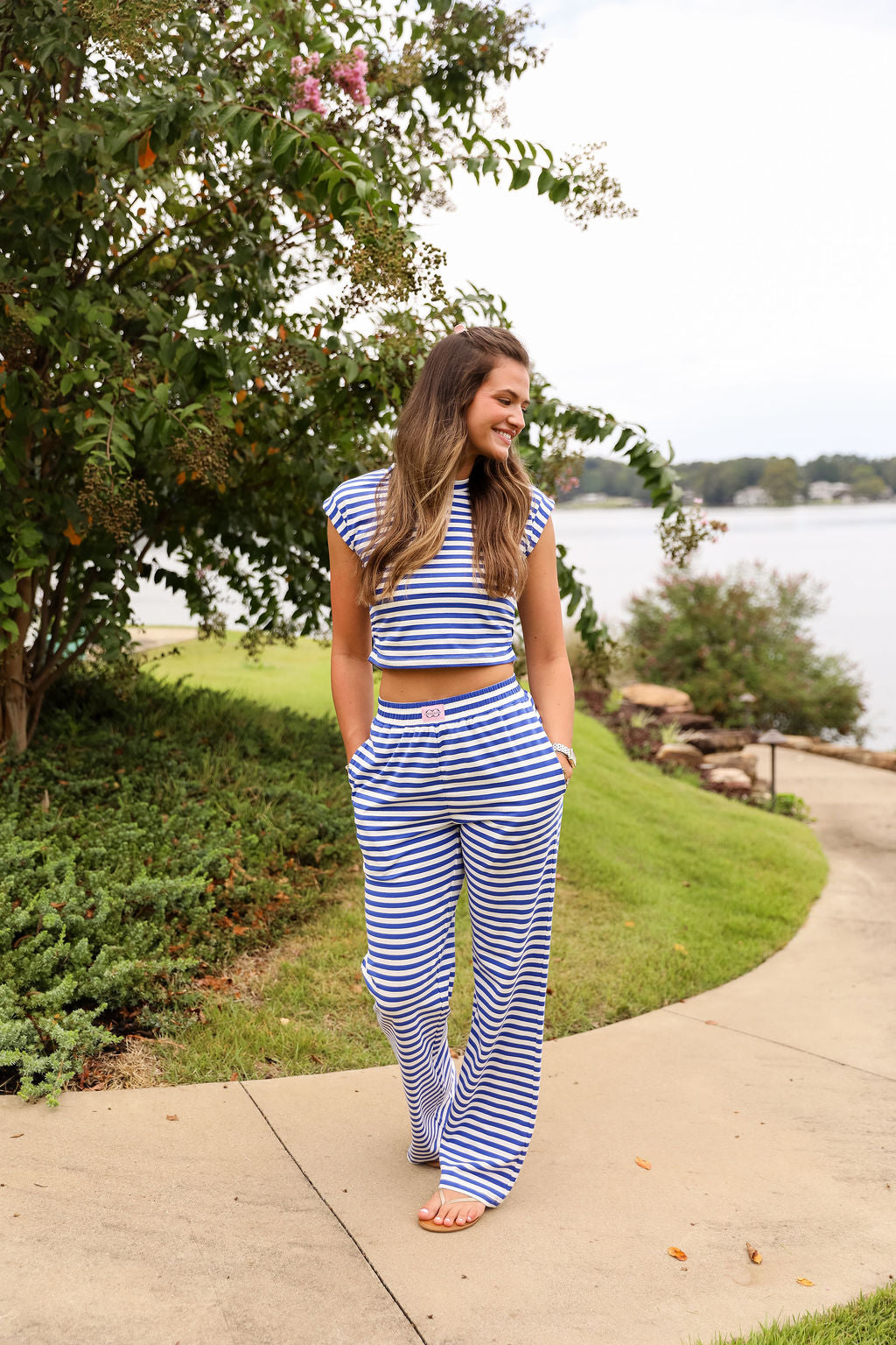 Stripe Wide Leg Pant  - Blueberry