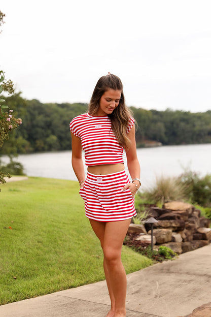 Stripe Baby Tee - Cherry Red