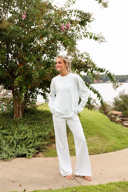 Stripe Oversized Long Sleeve Tee - Bluebell