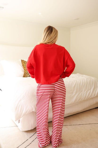 Stripe Wide Leg Pant  - Cherry
